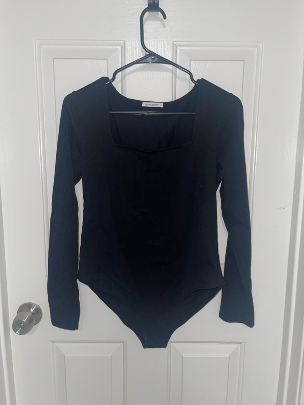 Black Long Sleeve Square Neck Bodysuit